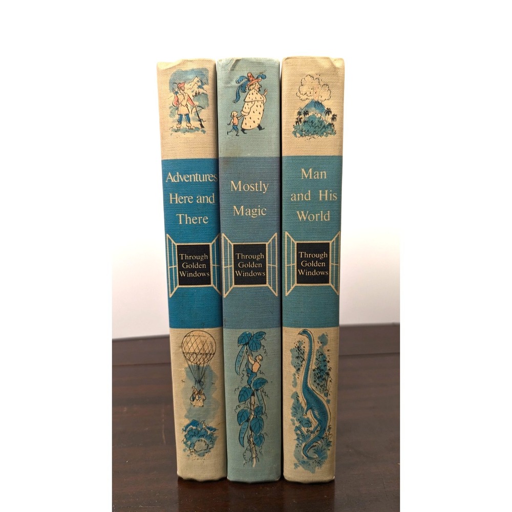 Vintage 1958 Through Golden Windows 3 Volume Book Set Grolier Hardcover